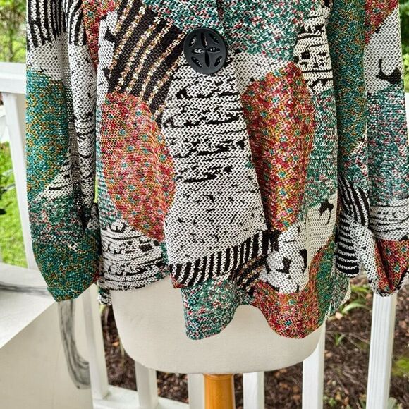 IC by Connie K Blazer Lightweight Jacket Art to Weave Knit Printed Lagenlook - Picture 4 of 10